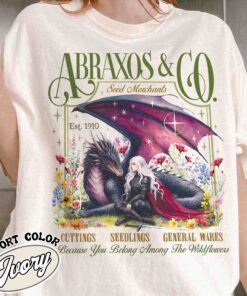 abraxos flower fantasy dragon vintage bookish t shirt boho wildflowers cottagecore womens shirt fantasy book lover gift cj56n