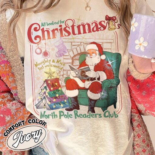 all booked for christmas vintage womens t shirt christmas book club shirt comfort colors book lover gift