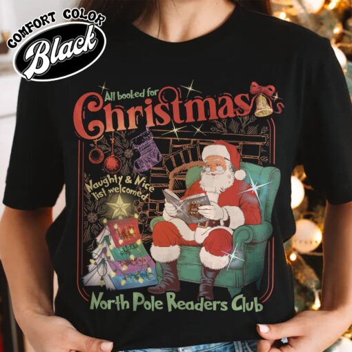 all booked for christmas vintage womens t shirt christmas book club shirt comfort colors book lover gift