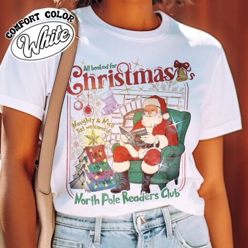 all booked for christmas vintage womens t shirt christmas book club shirt comfort colors book lover gift phuqt