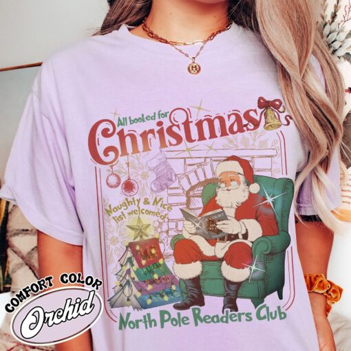 all booked for christmas vintage womens t shirt christmas book club shirt comfort colors book lover gift