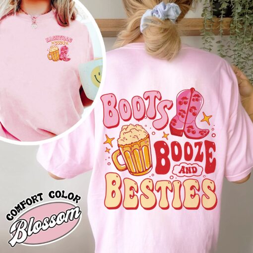 bachelorette nashville boots booze and besties vintage shirt womens bachelorette party comfort colors t shirt 5ysbb