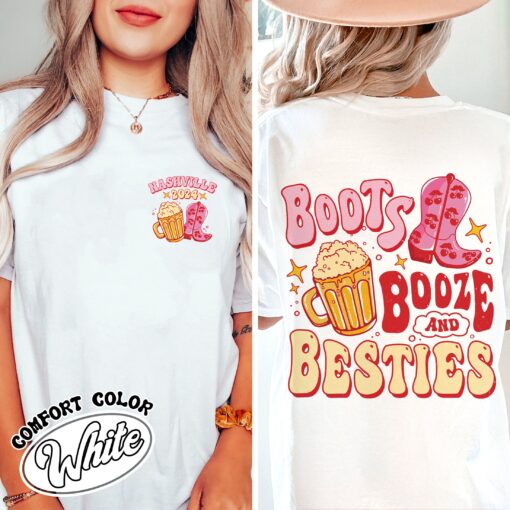 bachelorette nashville boots booze and besties vintage shirt womens bachelorette party comfort colors t shirt onq9j