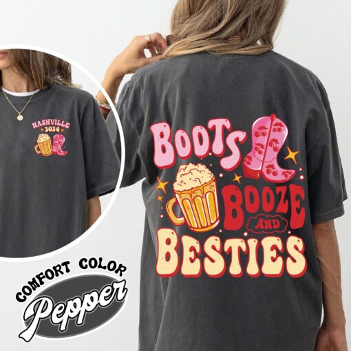 bachelorette nashville boots booze and besties vintage shirt womens bachelorette party comfort colors t shirt qyd3p