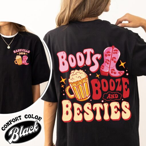 bachelorette nashville boots booze and besties vintage shirt womens bachelorette party comfort colors t shirt vckyw