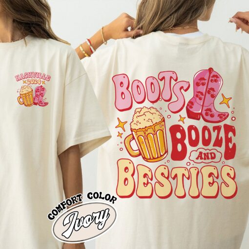 bachelorette nashville boots booze and besties vintage shirt womens bachelorette party comfort colors t shirt ynukr