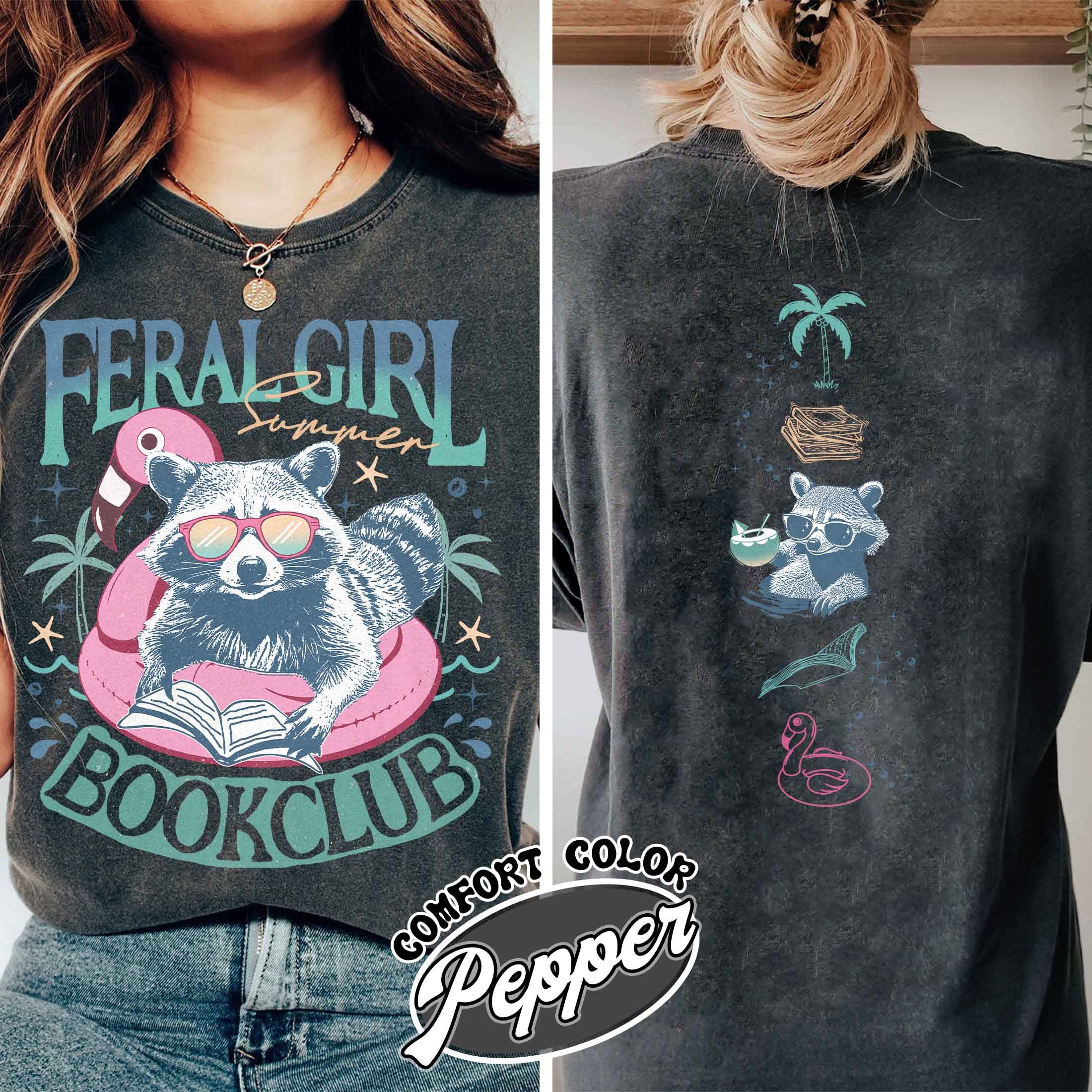 book girl summer vintage comfort colors t shirt funny feral girl book lover shirt meme raccoon womens tee cmkja