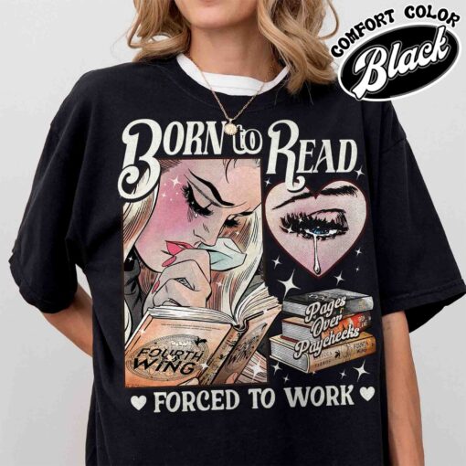 born to read forced to work vintage bookish t shirt basgiath war college dragon rider fantasy reader shirt ytlha