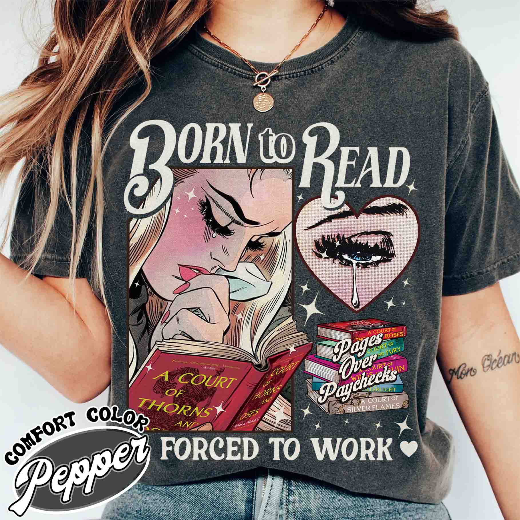 Born to Read Forced to Work - Vintage Bookish T-shirt