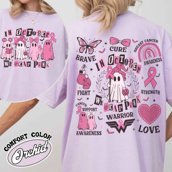 breast cancer support squad vintage womens t shirt in october we wear pink breast cancer awareness ghost tee 2ydp7