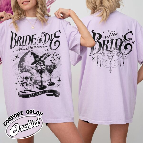 bride or die vintage bachelorette party t shirt witchy halloween womens bachelorette personalized shirt