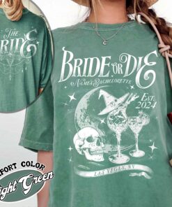 bride or die vintage bachelorette party t shirt witchy halloween womens bachelorette personalized shirt bjzqg