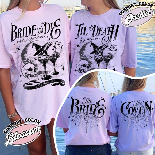 bride or die vintage bachelorette party t shirt witchy halloween womens bachelorette personalized shirt j1py1