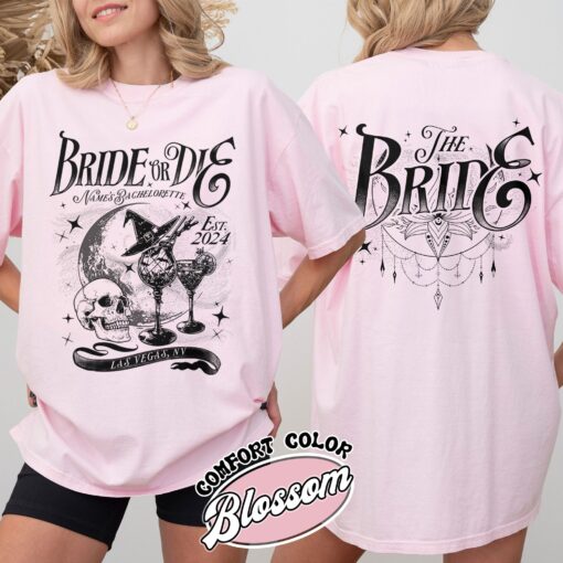 bride or die vintage bachelorette party t shirt witchy halloween womens bachelorette personalized shirt juves