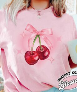 cherry bow comfort color shirt coquette cherry bow vintage t shirt womens bow aesthetic shirt aof62
