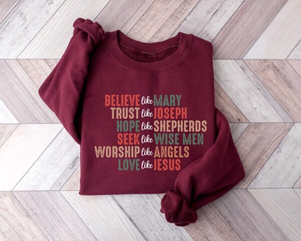 christian christmas sweatshirt with believe design for faithful expression and celebrating jesus during the holiday season b1tyc scaled