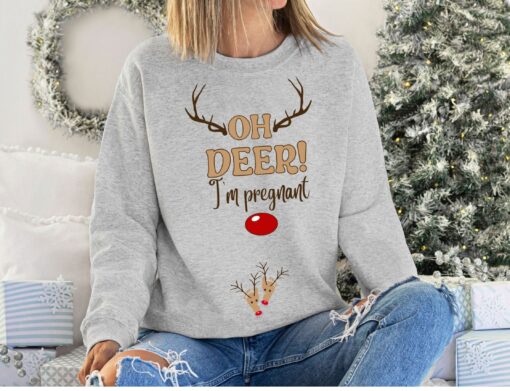 christmas pregnancy announcement sweatshirt for maternity reveal with oh deer design unique holiday apparel for expecting moms h4cmi