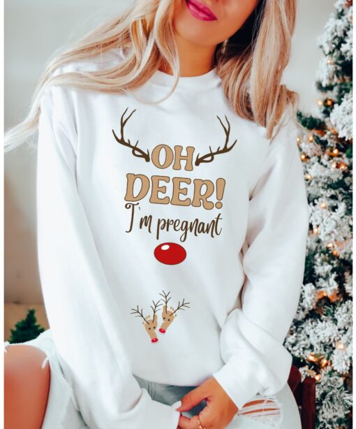 christmas pregnancy announcement sweatshirt for maternity reveal with oh deer design unique holiday apparel for expecting moms oaizl