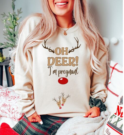 christmas pregnancy announcement sweatshirt for maternity reveal with oh deer design unique holiday apparel for expecting moms sgpyk