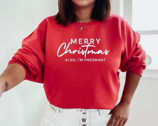 christmas pregnancy announcement sweatshirt for moms to be with fun xmas baby reveal design c2goc