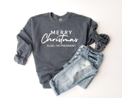 christmas pregnancy announcement sweatshirt for moms to be with fun xmas baby reveal design qc0nm