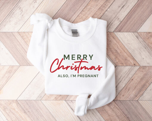 christmas pregnancy announcement sweatshirt for moms to be with fun xmas baby reveal design qcipi