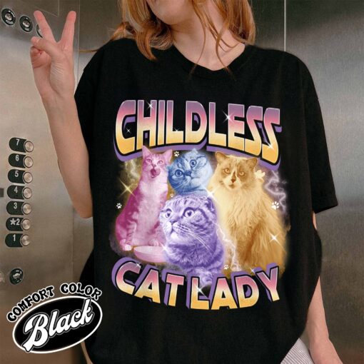 custom childless cat ladies bootleg shirt childless cat lady vintage t shirt womens 2024 shirt