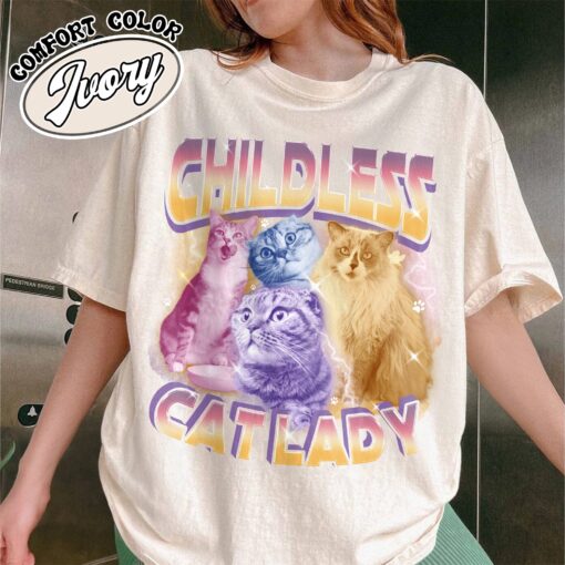 custom childless cat ladies bootleg shirt childless cat lady vintage t shirt womens 2024 shirt pupgj