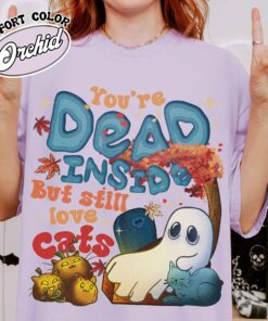 dead inside but still love cats shirt ghost and cat vintage halloween t shirt womens black cat shirt nx7ys