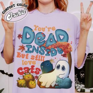 dead inside but still love cats shirt ghost and cat vintage halloween t shirt womens black cat shirt nx7ys