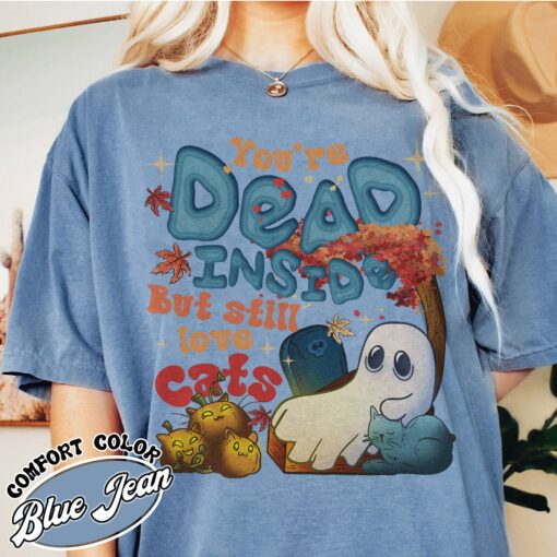 dead inside but still love cats shirt ghost and cat vintage halloween t shirt womens black cat shirt tzubh