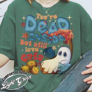 dead inside but still love cats shirt ghost and cat vintage halloween t shirt womens black cat shirt uvvqx