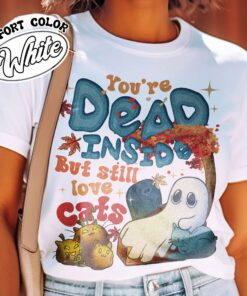 dead inside but still love cats shirt ghost and cat vintage halloween t shirt womens black cat shirt xpspf