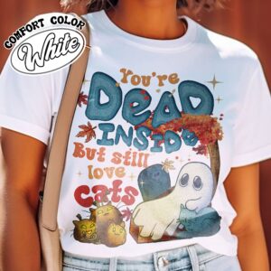 dead inside but still love cats shirt ghost and cat vintage halloween t shirt womens black cat shirt xpspf