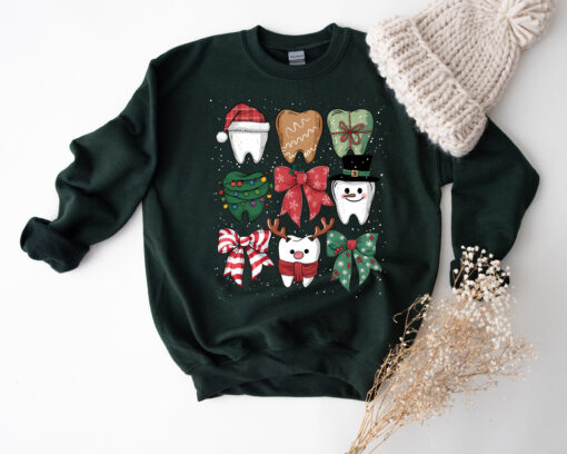 dental hygienist christmas sweatshirt for dentists and dental assistants funny crewneck with christmas teeth design ondre