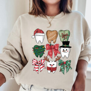 dental hygienist christmas sweatshirt for dentists and dental assistants funny crewneck with christmas teeth design vgber