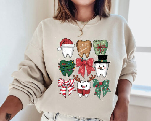 dental hygienist christmas sweatshirt for dentists and dental assistants funny crewneck with christmas teeth design vgber