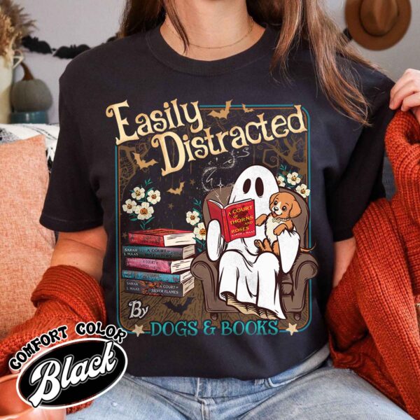 easily distracted dogs and books shirt halloween ghost and dogs vintage t shirt womens book lover gift dn3qr