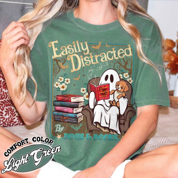 easily distracted dogs and books shirt halloween ghost and dogs vintage t shirt womens book lover gift he2yi