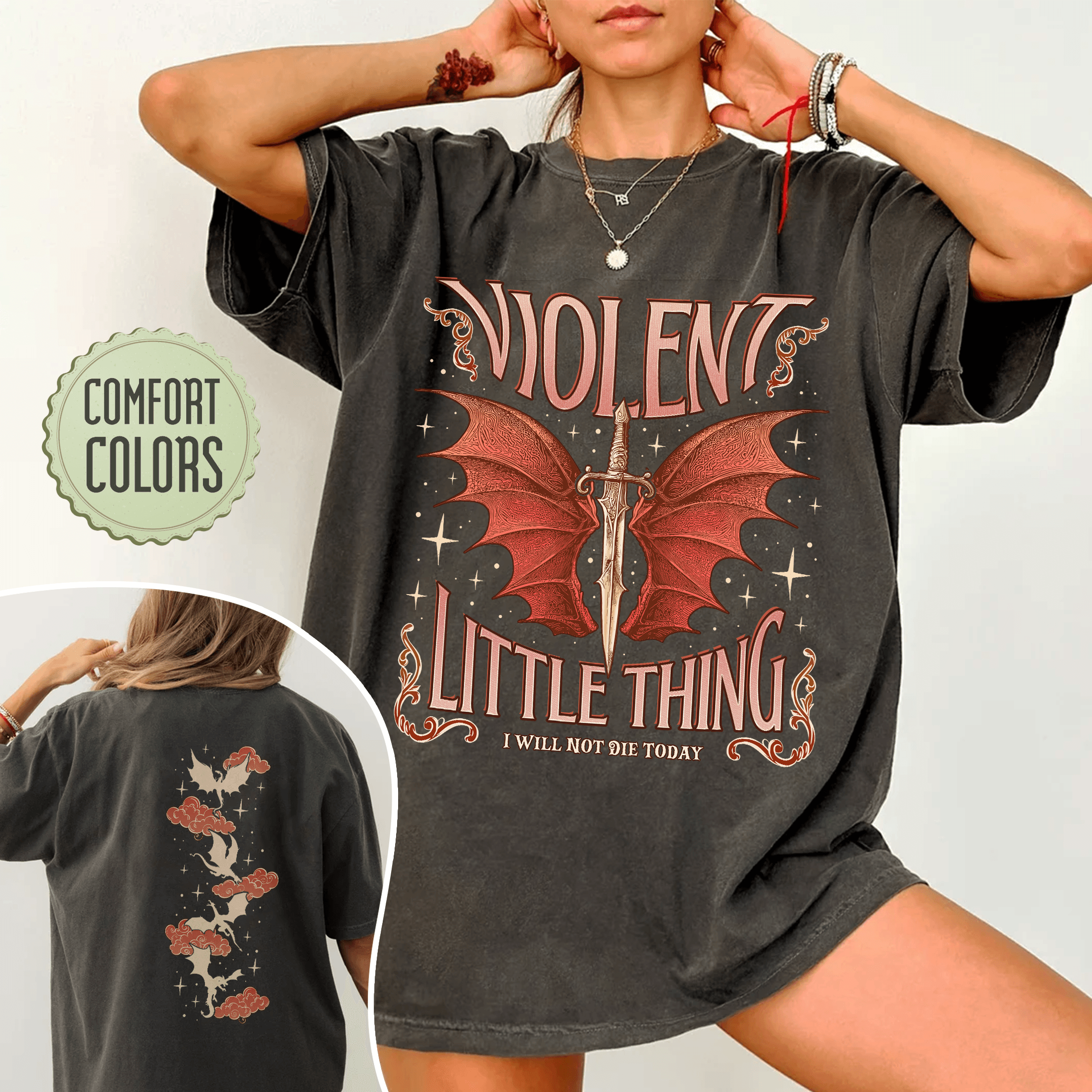 Fourth Wing Fan Comfort Colors Shirt featuring a dragon rider in violet
