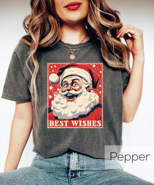 funny christmas santa claus crewneck shirt for new year celebrations vintage style holiday apparel with best wishes design pn4yp