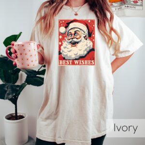 funny christmas santa claus crewneck shirt for new year celebrations vintage style holiday apparel with best wishes design wpbvr