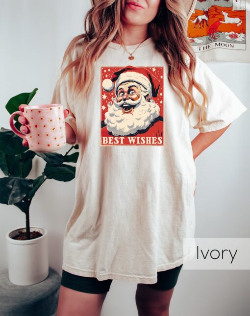 funny christmas santa claus crewneck shirt for new year celebrations vintage style holiday apparel with best wishes design wpbvr