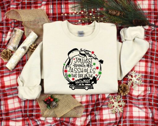 funny christmas shirt jolliest bunch of assholes this side of the nuthouse vintage t shirt for christmas lovers and women 6rbt8 scaled