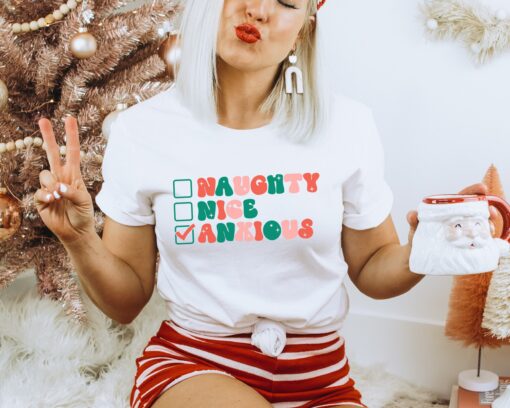 funny christmas shirt naughty nice anxious t shirt for anxiety awareness and holiday humor ideal for friends and family celebrations hy5pl