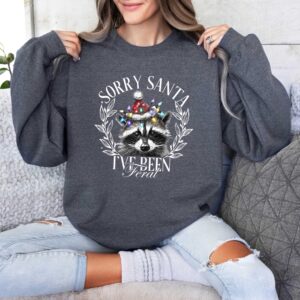 funny christmas shirt sorry santa ive been feral raccoon t shirt for holiday humor and unique seasonal style hvlcp scaled