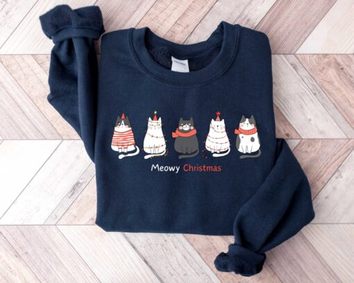 funny christmas shirt for cat lovers meowy christmas t shirt with cute cat design for holiday celebrations d74gs scaled