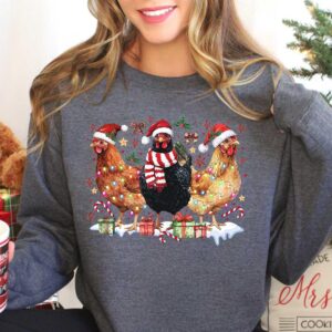 funny christmas shirt for chicken lovers holiday sweatshirt with christmas chicken design womens crewneck sweater 4jhwd