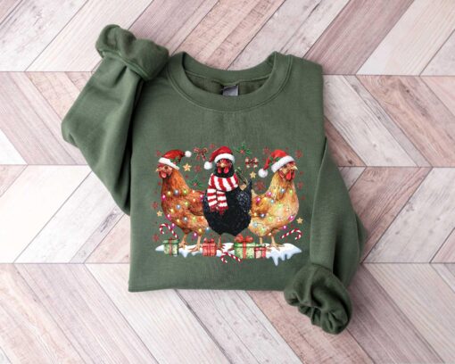 funny christmas shirt for chicken lovers holiday sweatshirt with christmas chicken design womens crewneck sweater bruhp