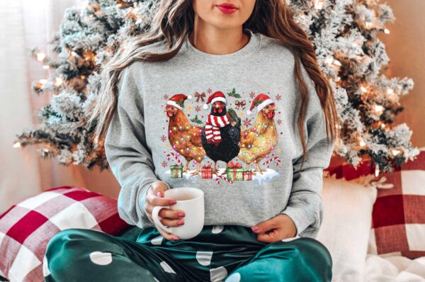 funny christmas shirt for chicken lovers holiday sweatshirt with christmas chicken design womens crewneck sweater qqw1a